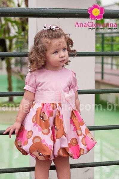 Vestido Infantil Balone Baby Ursos Marrom e rosa