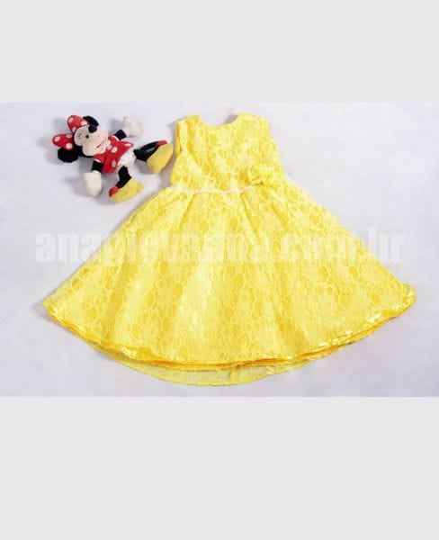 Vestido Infantil de Renda Amarelo para festa