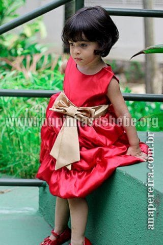 Vestido Infantil Balon Vermelho e Dourando 06 anos