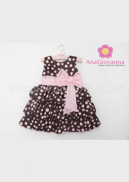 Vestido Infantil Marrom de Po Rosa para Festa