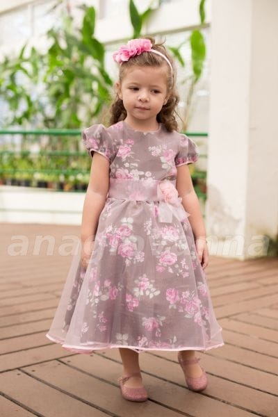 Vestido infantil de organza estampado