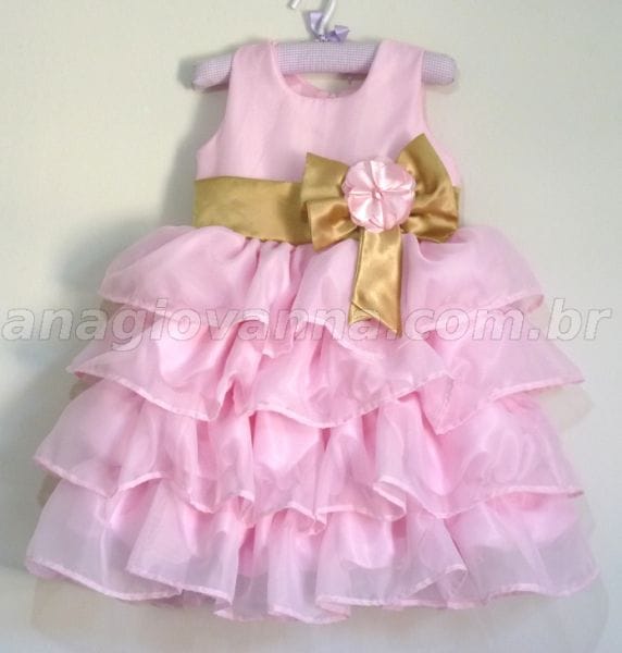 Vestido Princesa Rosa e Dourado