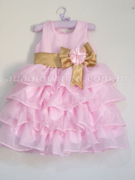 Vestido Princesa Rosa e Dourado