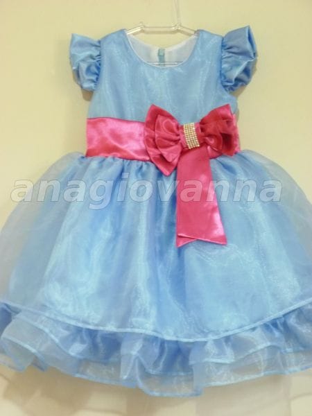 Vestido Infantil de Festa Azul e Rosa