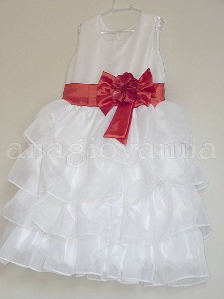 Vestido Infantil de Festa Branco com Lao Vermelho