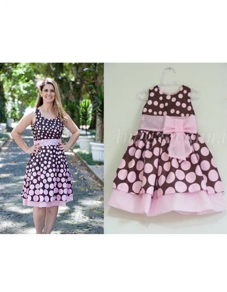 Vestidos Me e Filha Marrom com Rosa