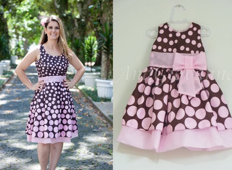 Vestidos Me e Filha Marrom com Rosa