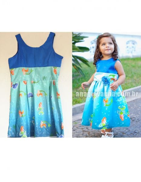 Vestidos Me e Filha Pequena Sereia