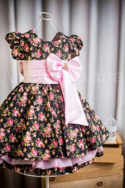 Vestido para festa Infantil Floral Preto