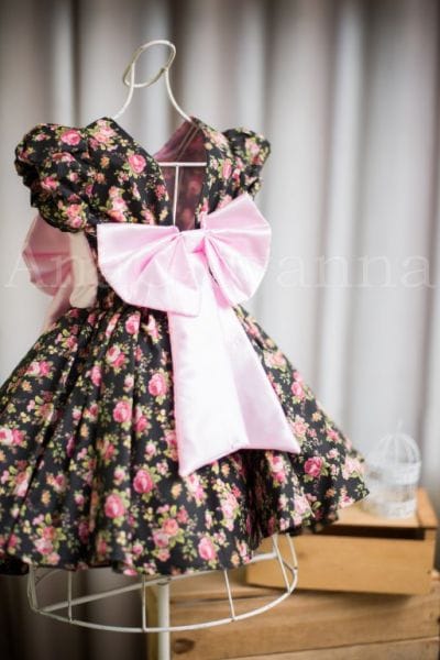 Vestido para festa Infantil Floral Preto