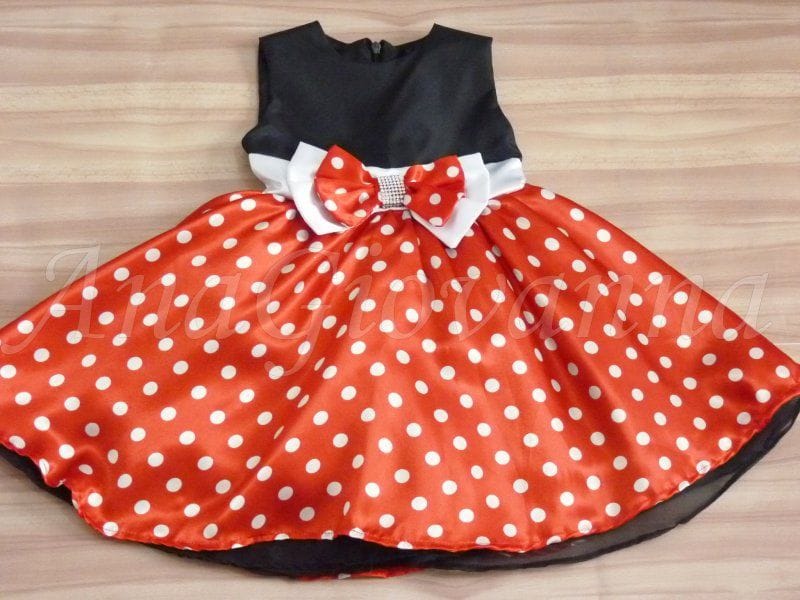 Vestido Infantil Social da Minnie Vermelho e Preto