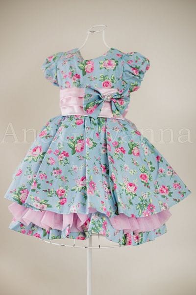 Vestido para meninas floral azul