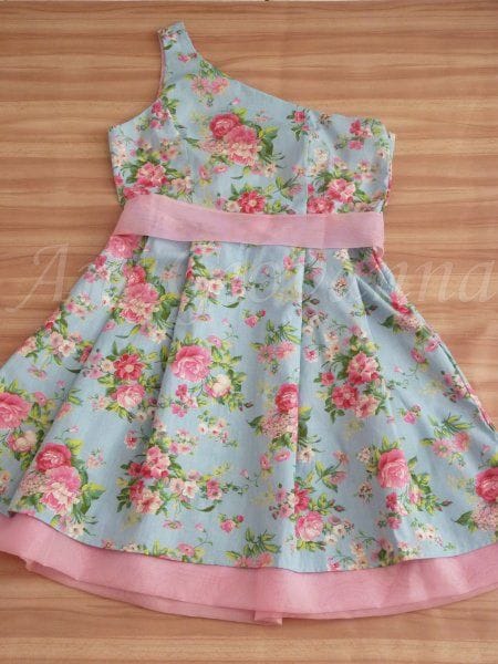 Vestido Adulto Floral Azul e Rosa