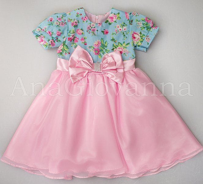 Vestido Infantil de Festa Princesa Floral com Rosa