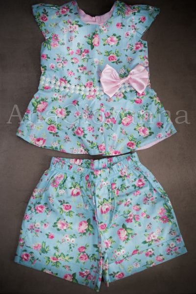 Conjunto Infantil Feminino Floral Azul