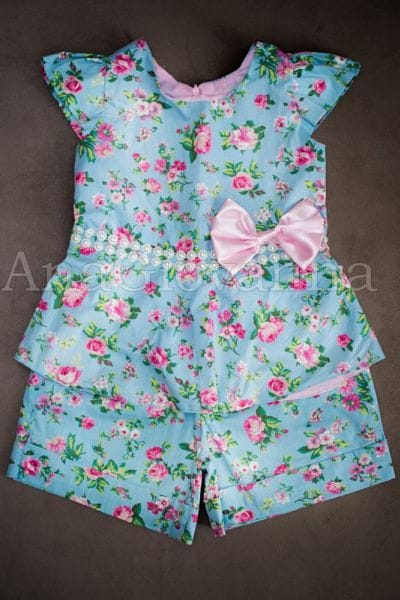 Conjunto Infantil Feminino Floral Azul