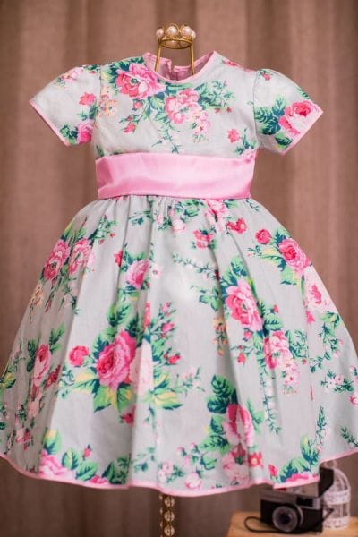 Vestido de Festa Infantil Floral Verde para Aniversrio