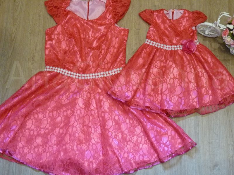 Vestidos de Renda Me e Filha Pink