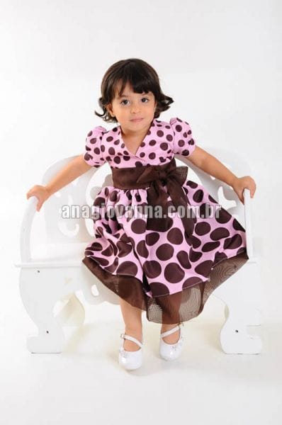 Vestido Infantil Rosa com Marrom