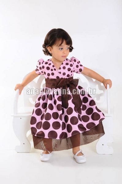 Vestido Infantil Rosa com Marrom