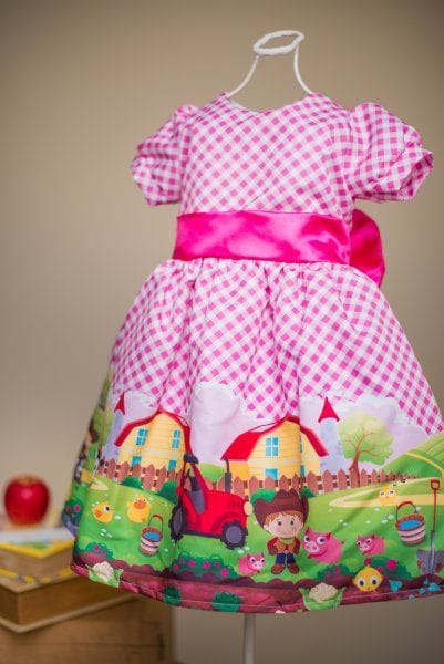 Vestido Infantil de Festa Fazendinha Rosa