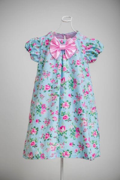 Vestido de Festa Infantil Floral Azul Trapzio