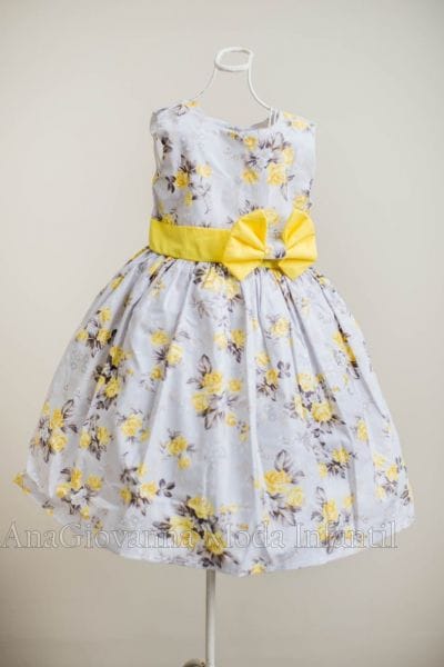 Vestido Infantil de Festa Floral Amarelo