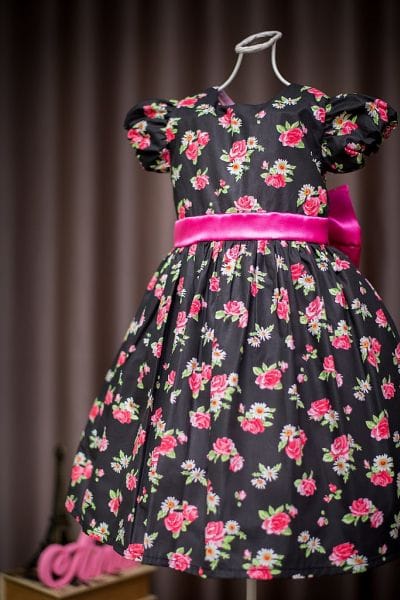 Vestido de Festa Infantil Floral Preto e Pink