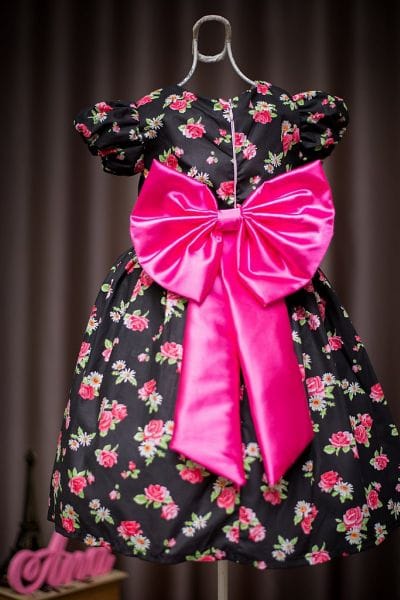 Vestido de Festa Infantil Floral Preto e Pink