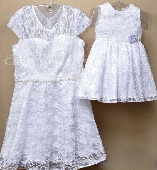 Vestido Me e Filha de Renda Branco