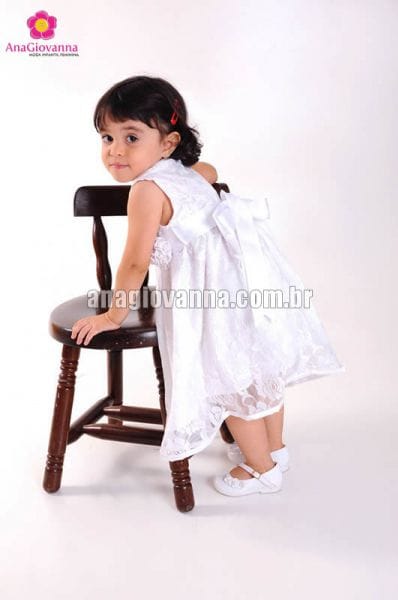 Vestido Infantil de Renda Branco para festa