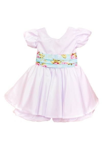 Vestido Infantil Branco com Faixa Floral