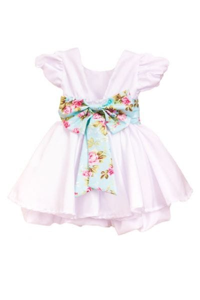 Vestido Infantil Branco com Faixa Floral