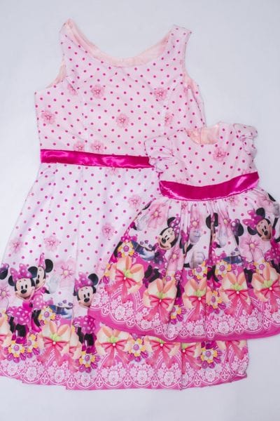 Vestidos Me e Filha Minnie Rosa Luxo