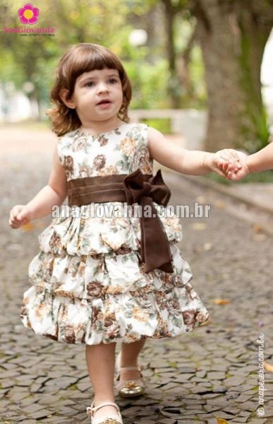 Vestido Infantil Balon Floral Marrom