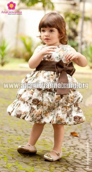 Vestido Infantil Balon Floral Marrom