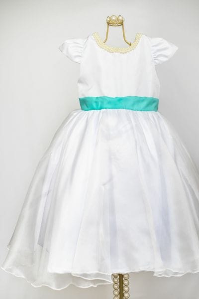 Vestido Infantil Branco com Verde Tiffany