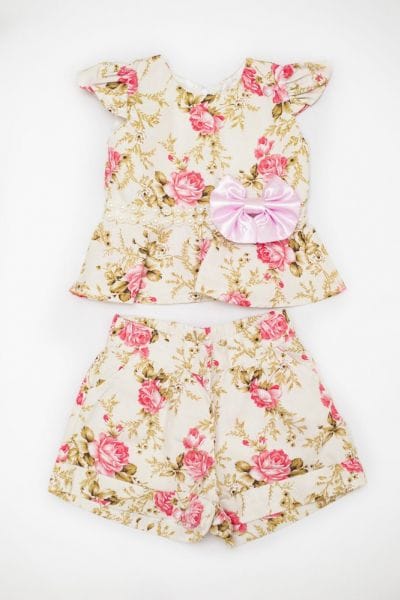 Conjunto Infantil Feminino Floral Rosa