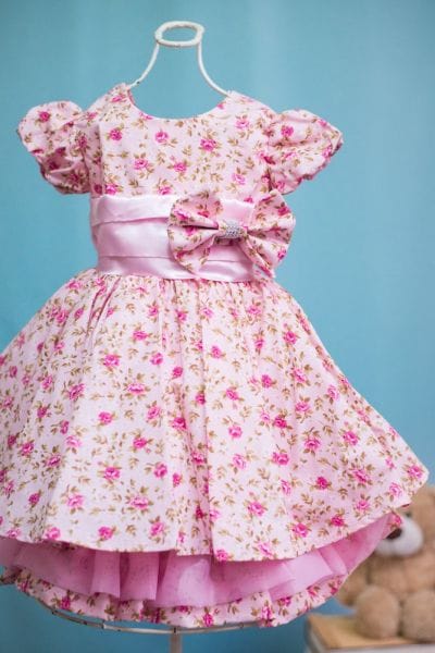 Vestido Infantil de Festa Floral Rosa