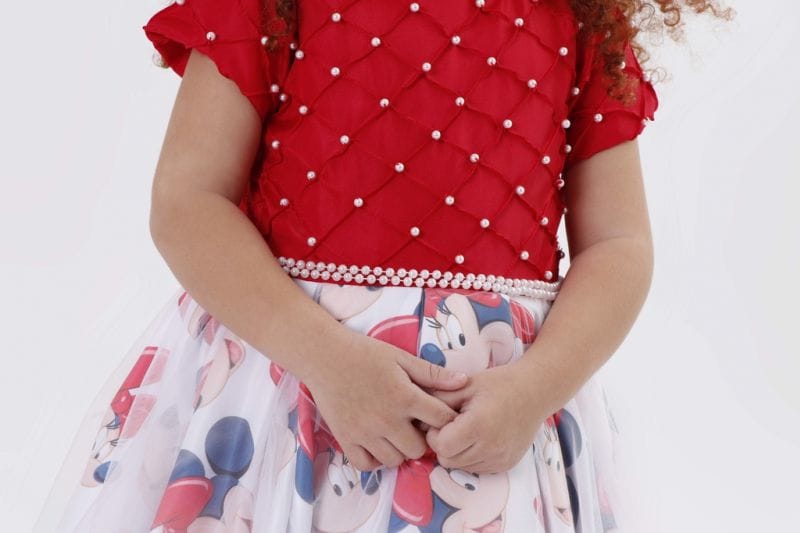 Vestido De Luxo da Minnie vermelho com bordado em prolas