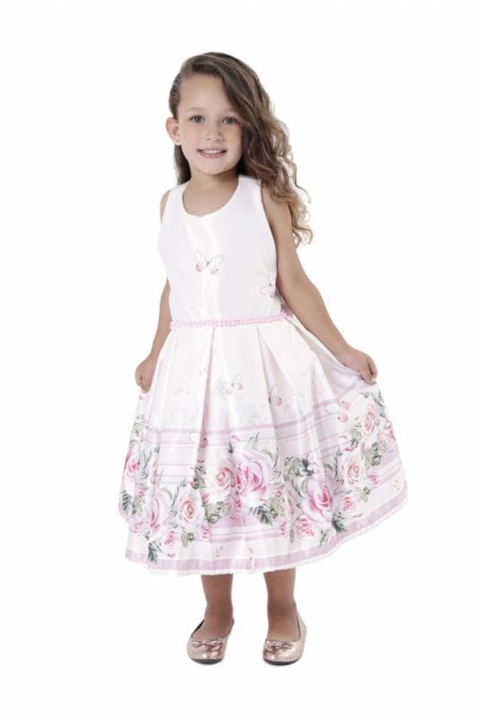 Vestido infantil Jardim Encantado flores e borboletas