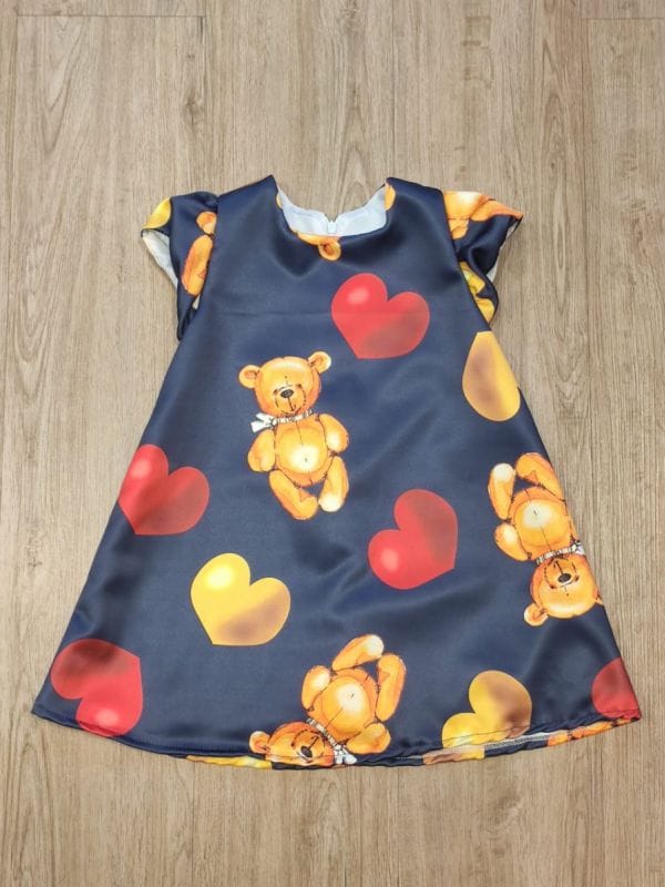 Vestido Infantil Ursinhos e Coraes