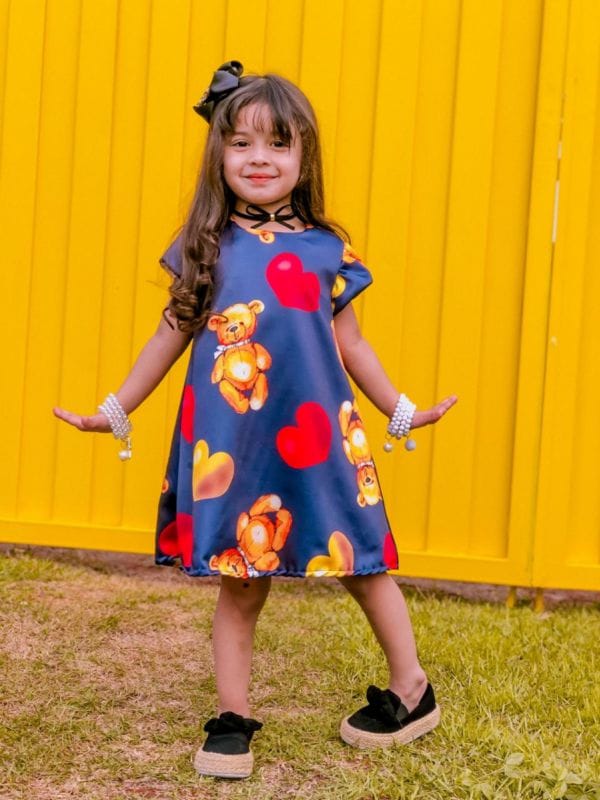 Vestido Infantil Ursinhos e Coraes