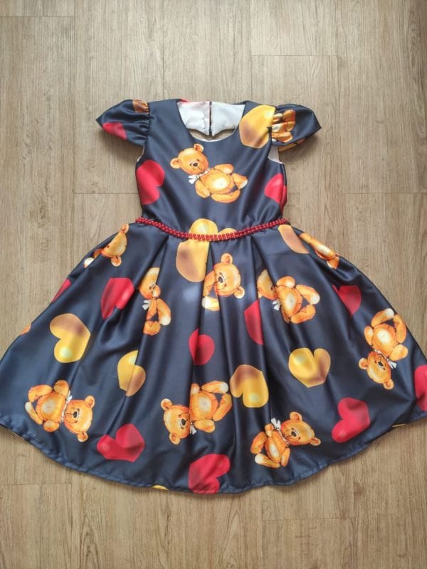 Vestido Infantil Luxo Ursinhos e Coraes