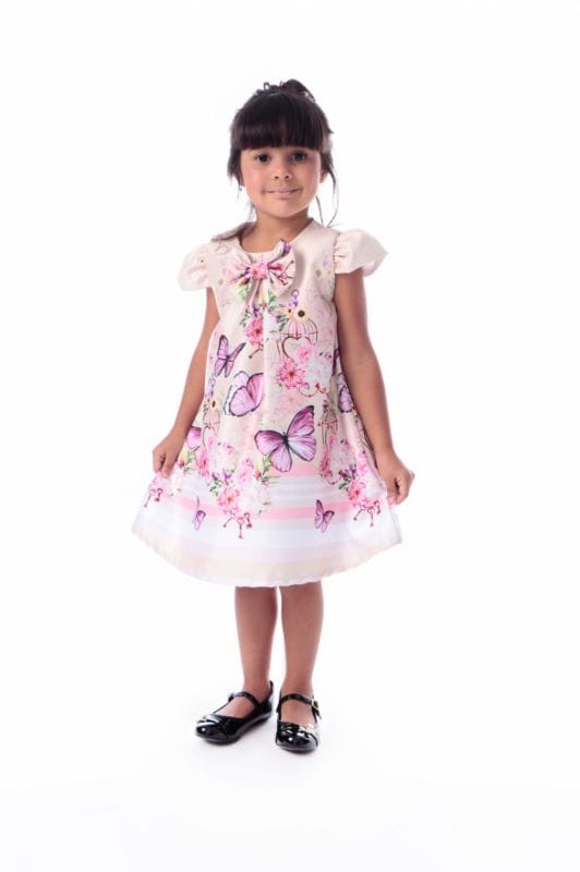 Vestido Infantil com Borboletas Trapzio