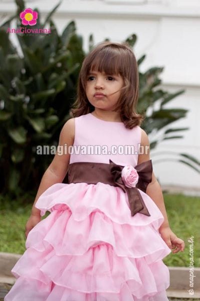 Vestido de Princesa Infantil Marrom e Rosa