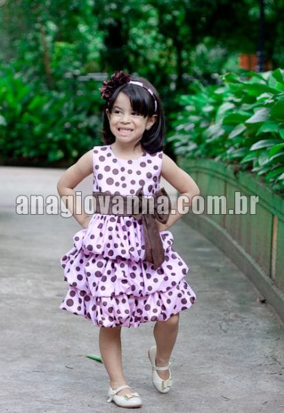 Vestido Infantil Rosa Balon com Po Marrom