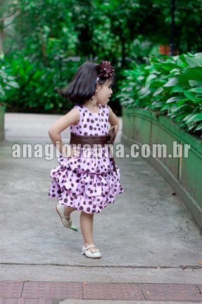 Vestido Infantil Rosa Balon com Po Marrom