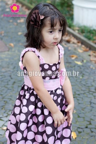 Vestido Infantil Marrom e Rosa com alcinha