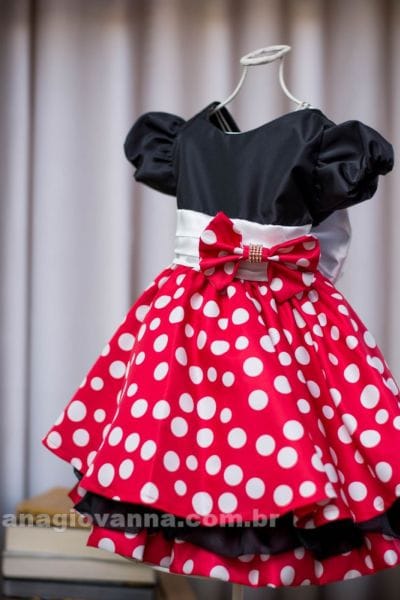 Vestido de festa infantil da minnie vermelha